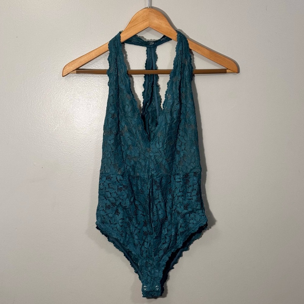 Free People Blue Lace Bodysuit